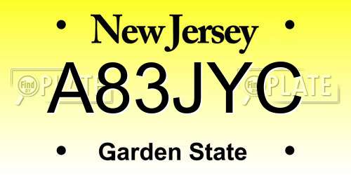 A83JYC New Jersey License Plate