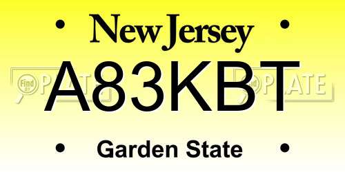 A83KBT New Jersey License Plate