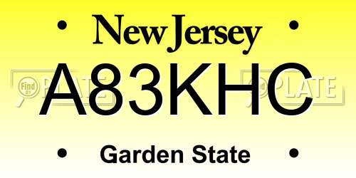A83KHC New Jersey License Plate
