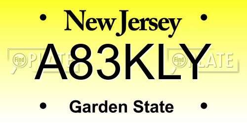 A83KLY New Jersey License Plate
