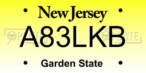 A83LKB New Jersey License Plate