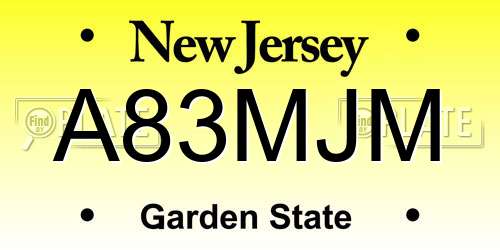 A83MJM New Jersey License Plate