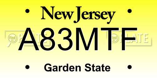 A83MTF New Jersey License Plate