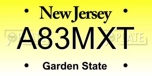 A83MXT New Jersey License Plate