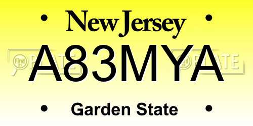 A83MYA New Jersey License Plate