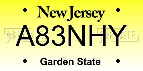 A83NHY New Jersey License Plate