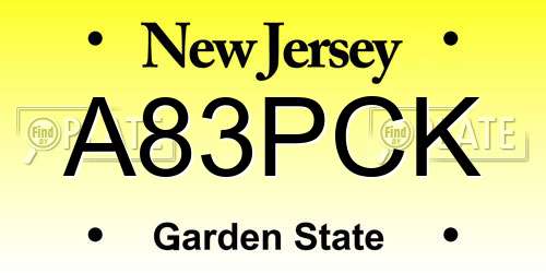 A83PCK New Jersey License Plate