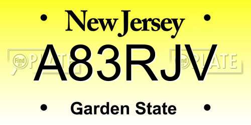 A83RJV New Jersey License Plate
