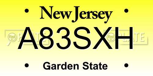 A83SXH New Jersey License Plate