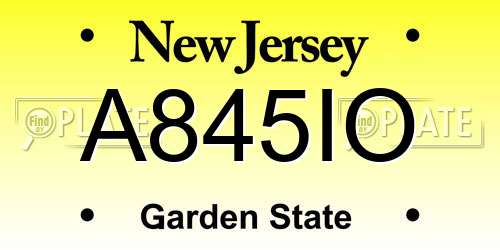 A845IO New Jersey License Plate