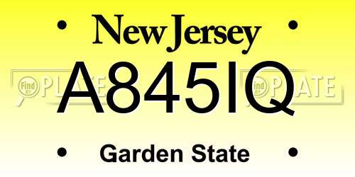 A845IQ New Jersey License Plate