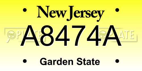 A8474A New Jersey License Plate