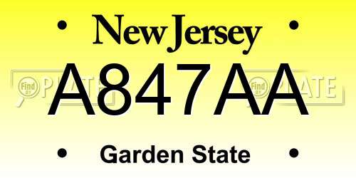 A847AA New Jersey License Plate