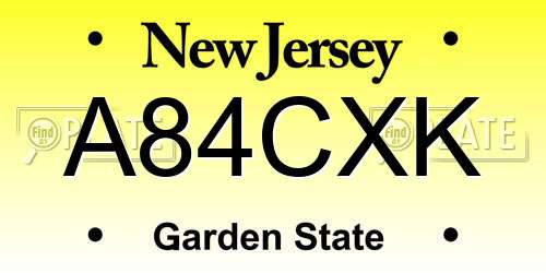 A84CXK New Jersey License Plate
