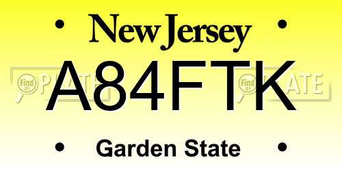 A84FTK New Jersey License Plate