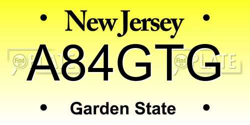 A84GTG New Jersey License Plate