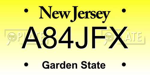 A84JFX New Jersey License Plate