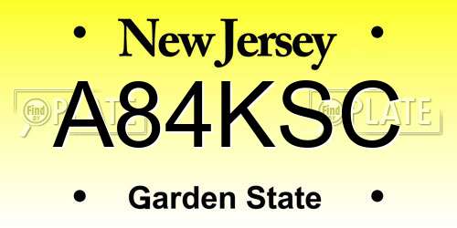 A84KSC New Jersey License Plate