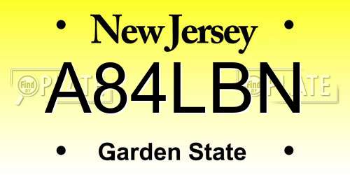 A84LBN New Jersey License Plate