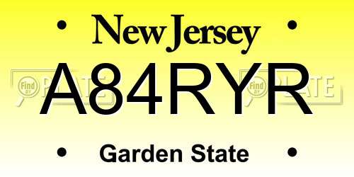 A84RYR New Jersey License Plate