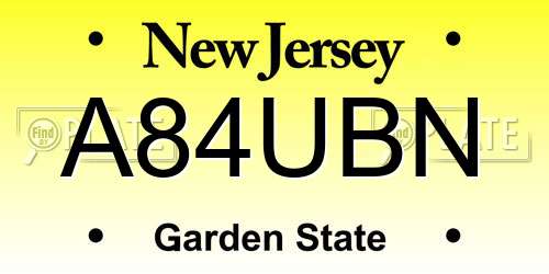 A84UBN New Jersey License Plate
