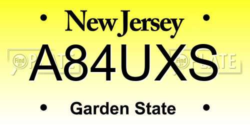 A84UXS New Jersey License Plate