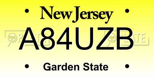 A84UZB New Jersey License Plate