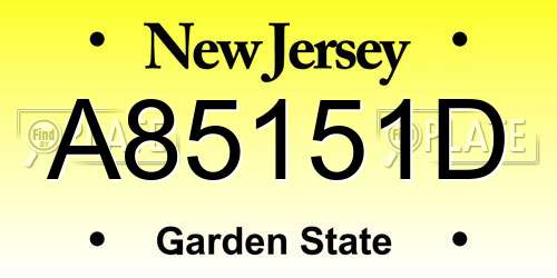 A85151D New Jersey License Plate