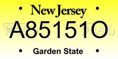 A85151O New Jersey License Plate
