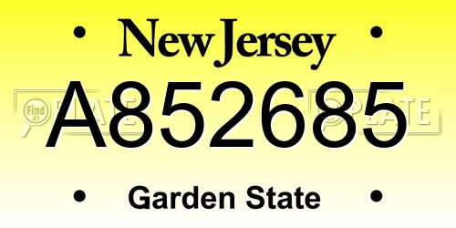 A852685 New Jersey License Plate