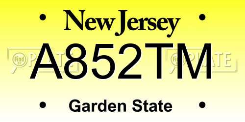 A852TM New Jersey License Plate