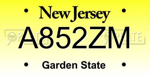 A852ZM New Jersey License Plate