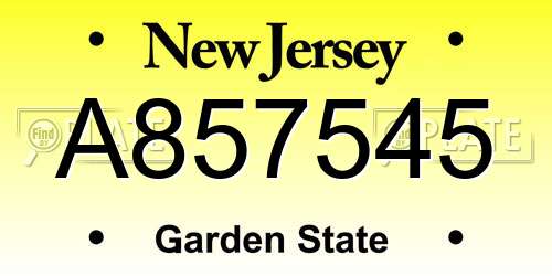 A857545 New Jersey License Plate