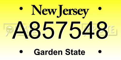 A857548 New Jersey License Plate