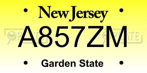 A857ZM New Jersey License Plate
