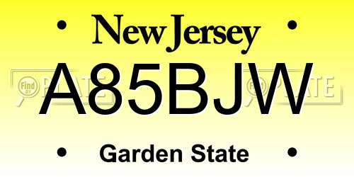 A85BJW New Jersey License Plate