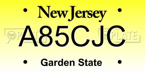 A85CJC New Jersey License Plate