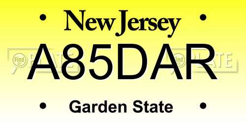 A85DAR New Jersey License Plate