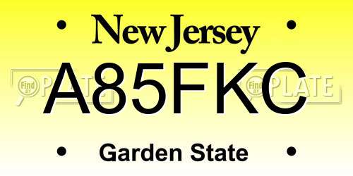 A85FKC New Jersey License Plate