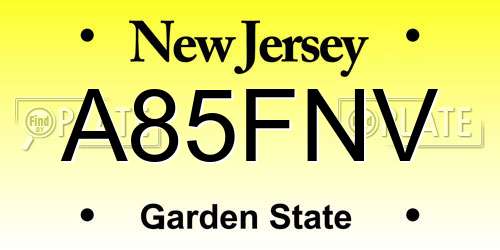 A85FNV New Jersey License Plate