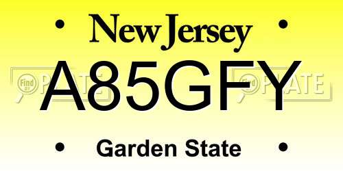 A85GFY New Jersey License Plate