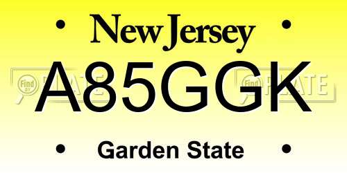 A85GGK New Jersey License Plate