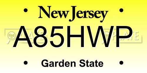 A85HWP New Jersey License Plate