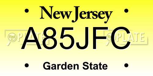 A85JFC New Jersey License Plate