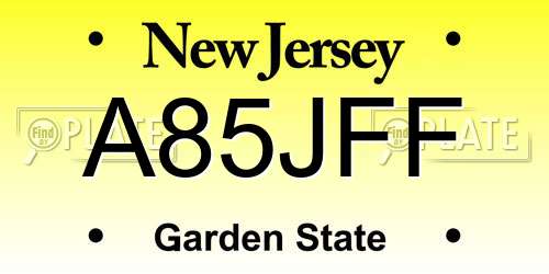 A85JFF New Jersey License Plate