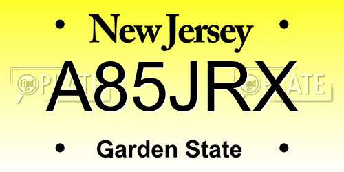 A85JRX New Jersey License Plate