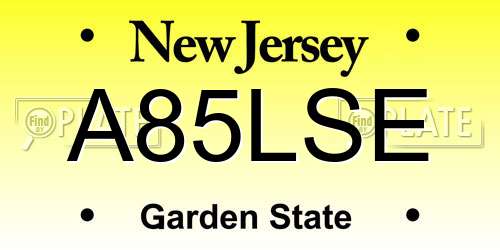 A85LSE New Jersey License Plate
