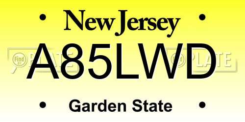 A85LWD New Jersey License Plate