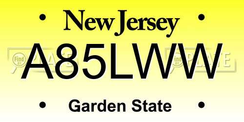 A85LWW New Jersey License Plate