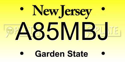 A85MBJ New Jersey License Plate